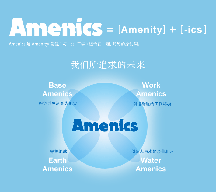 Amenics是Amenity(舒適)與-ics(工學(xué))組合在一起，鶴見的原創(chuàng)詞。